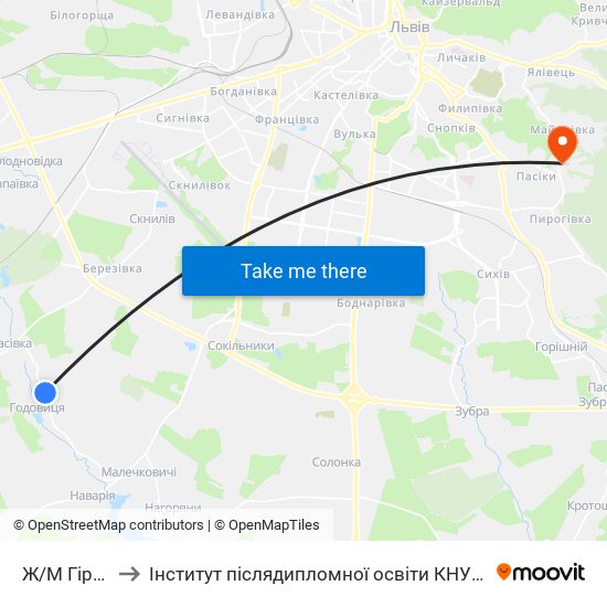 Ж/М Гірка to Інститут післядипломної освіти КНУБА map