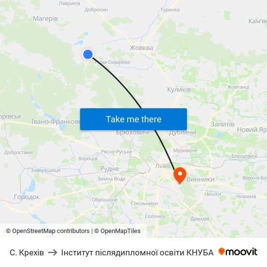 С. Крехів to Інститут післядипломної освіти КНУБА map