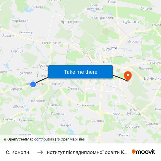 С. Конопниця to Інститут післядипломної освіти КНУБА map