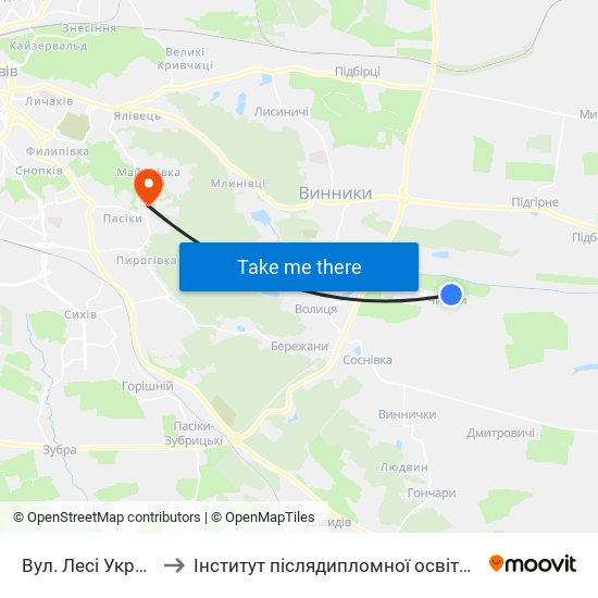 Вул. Лесі Українки to Інститут післядипломної освіти КНУБА map
