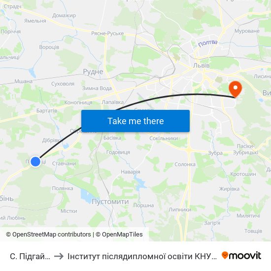 С. Підгайці to Інститут післядипломної освіти КНУБА map