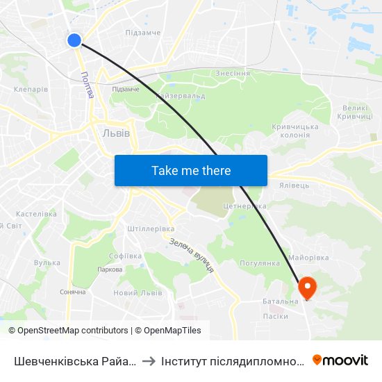Шевченківська Райадміністрація to Інститут післядипломної освіти КНУБА map