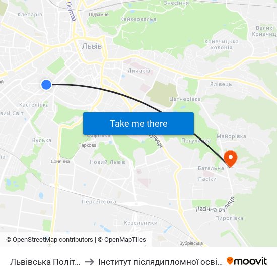 Львівська Політехніка to Інститут післядипломної освіти КНУБА map