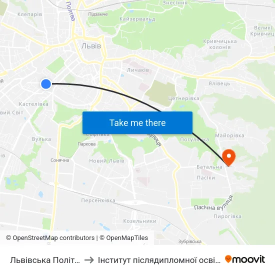 Львівська Політехніка to Інститут післядипломної освіти КНУБА map