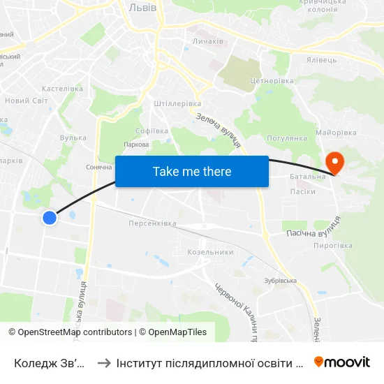 Коледж Зв’Язку to Інститут післядипломної освіти КНУБА map
