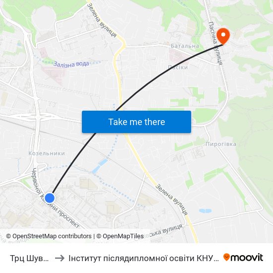 Трц Шувар to Інститут післядипломної освіти КНУБА map