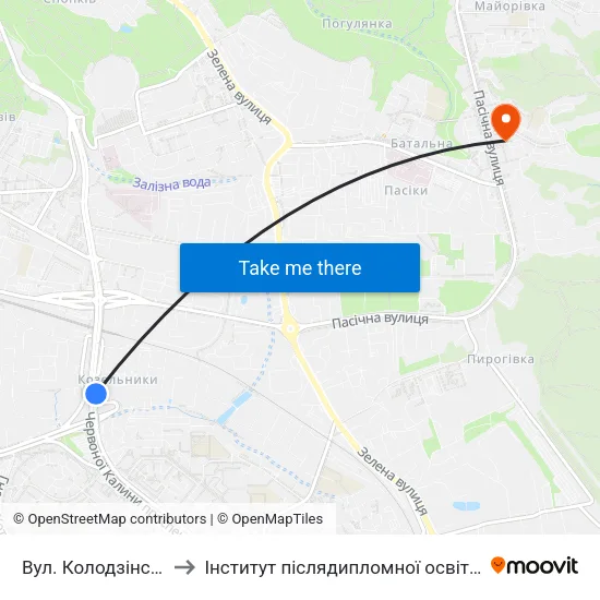 Вул. Колодзінського to Інститут післядипломної освіти КНУБА map