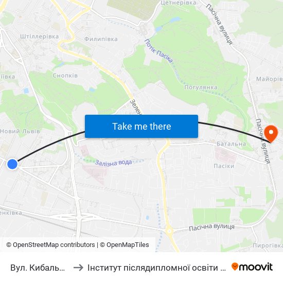 Вул. Кибальчича to Інститут післядипломної освіти КНУБА map