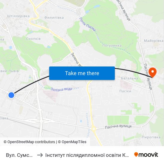 Вул. Сумська to Інститут післядипломної освіти КНУБА map