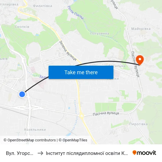 Вул. Угорська to Інститут післядипломної освіти КНУБА map