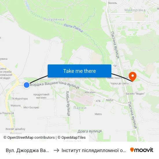 Вул. Джорджа Вашингтона to Інститут післядипломної освіти КНУБА map