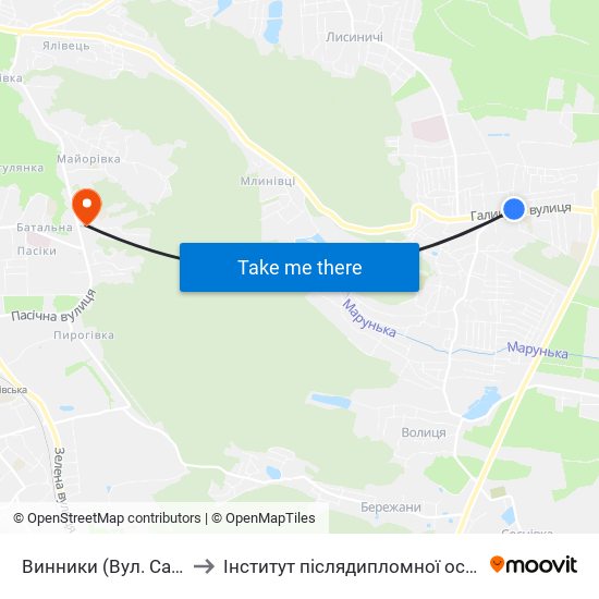 Винники (Вул. Сахарова) to Інститут післядипломної освіти КНУБА map