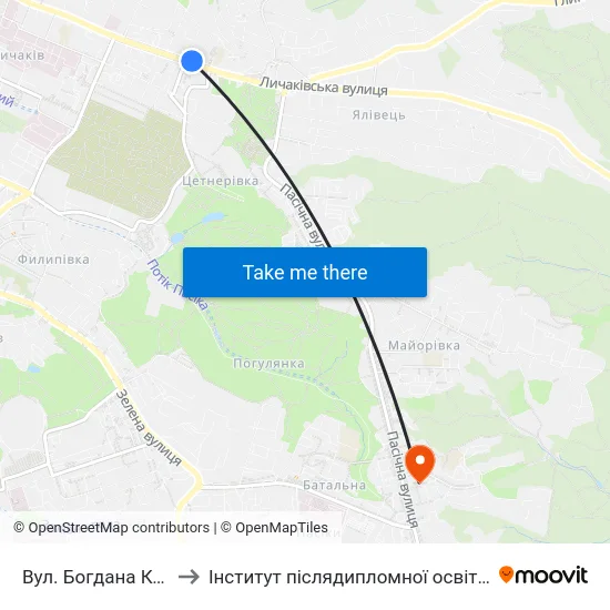 Вул. Богдана Котика to Інститут післядипломної освіти КНУБА map