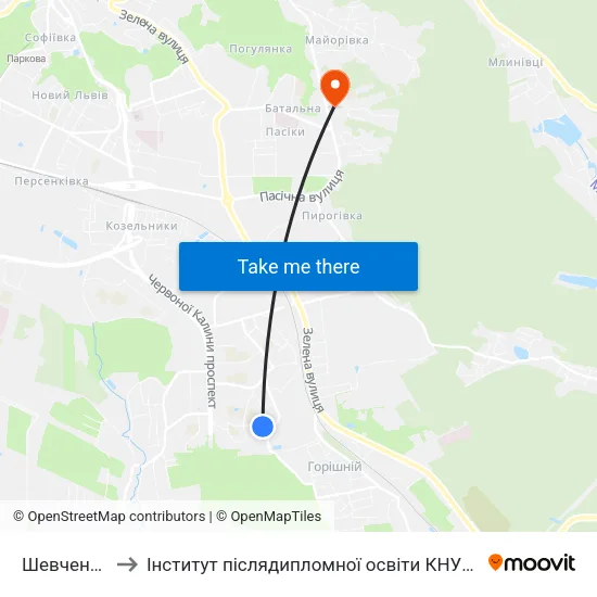 Шевченка to Інститут післядипломної освіти КНУБА map