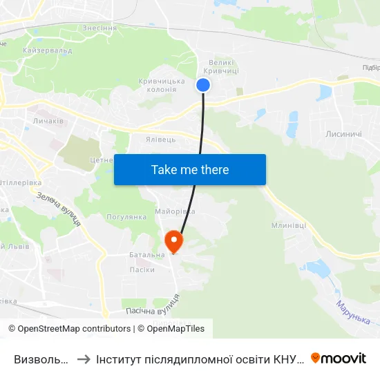 Визвольна to Інститут післядипломної освіти КНУБА map