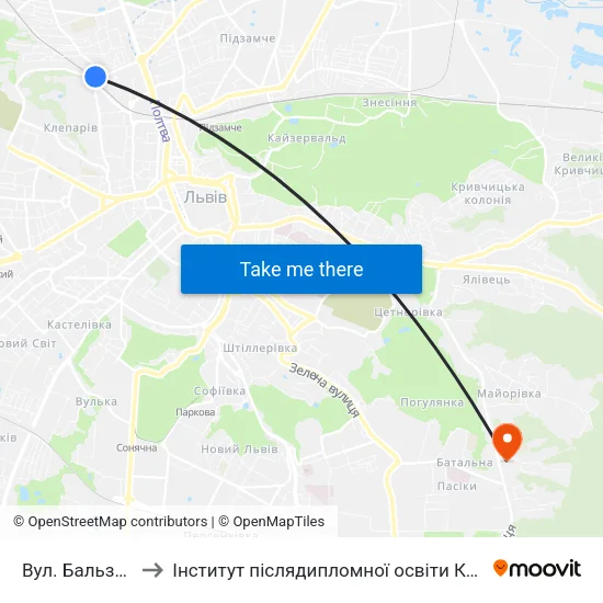 Вул. Бальзака to Інститут післядипломної освіти КНУБА map