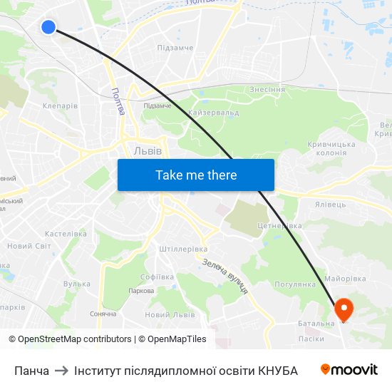 Панча to Інститут післядипломної освіти КНУБА map