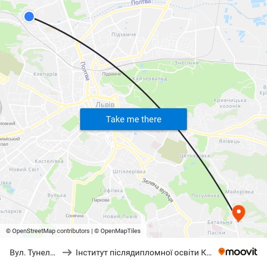 Вул. Тунельна to Інститут післядипломної освіти КНУБА map