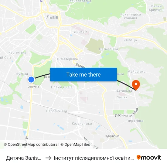 Дитяча Залізниця to Інститут післядипломної освіти КНУБА map