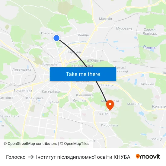 Голоско to Інститут післядипломної освіти КНУБА map