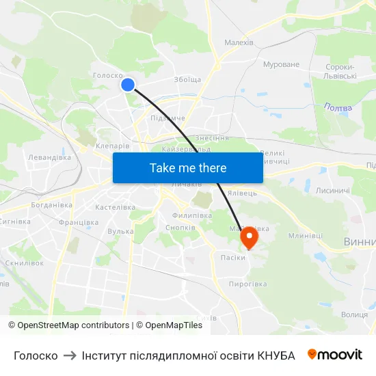 Голоско to Інститут післядипломної освіти КНУБА map