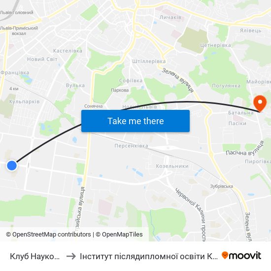 Клуб Науковий to Інститут післядипломної освіти КНУБА map