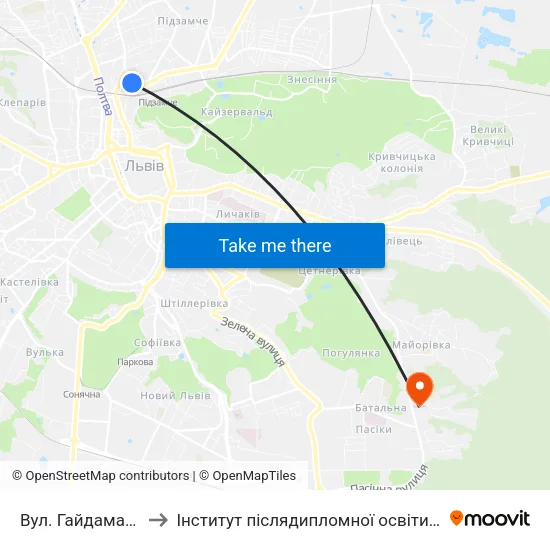 Вул. Гайдамацька to Інститут післядипломної освіти КНУБА map