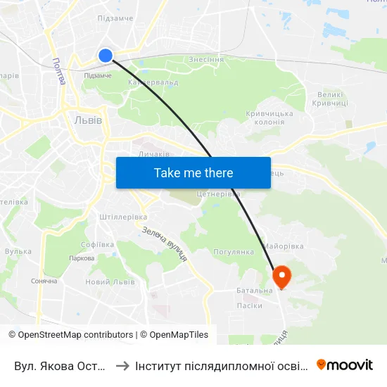 Вул. Якова Остряниці to Інститут післядипломної освіти КНУБА map