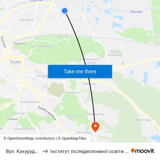 Вул. Кукурудзяна to Інститут післядипломної освіти КНУБА map