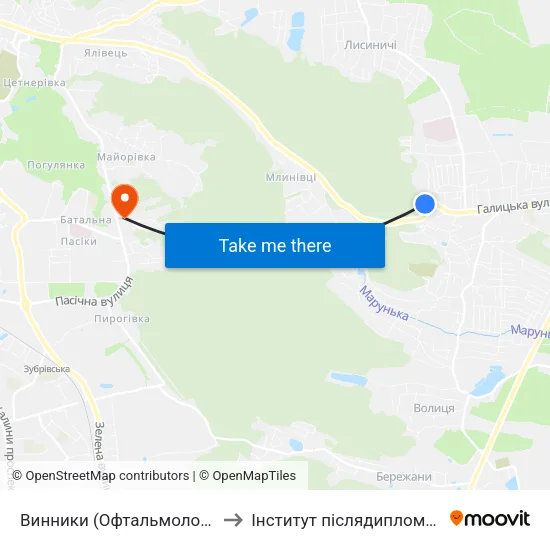 Винники (Офтальмологічна Поліклініка) to Інститут післядипломної освіти КНУБА map