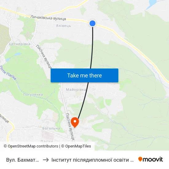 Вул. Бахматюка to Інститут післядипломної освіти КНУБА map