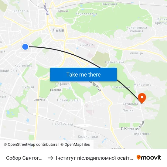 Собор Святого Юра to Інститут післядипломної освіти КНУБА map