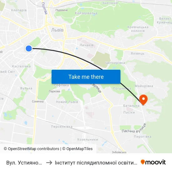 Вул. Устияновича to Інститут післядипломної освіти КНУБА map