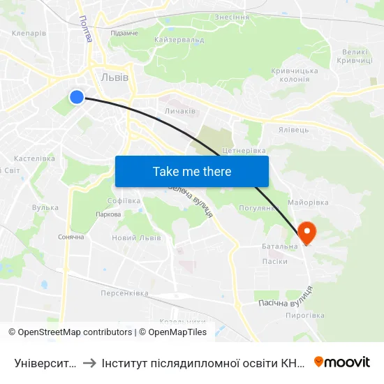 Університет to Інститут післядипломної освіти КНУБА map
