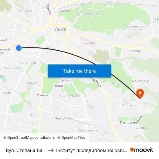 Вул. Степана Бандери to Інститут післядипломної освіти КНУБА map