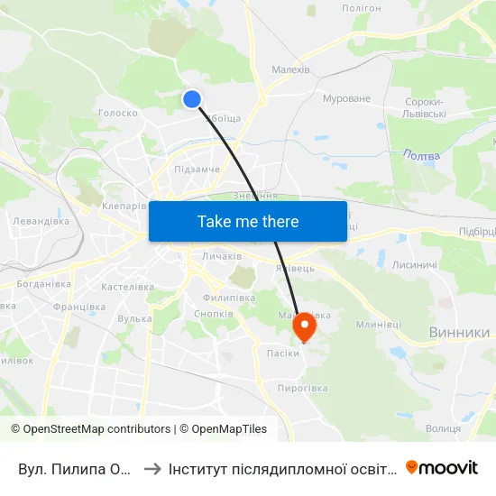 Вул. Пилипа Орлика to Інститут післядипломної освіти КНУБА map