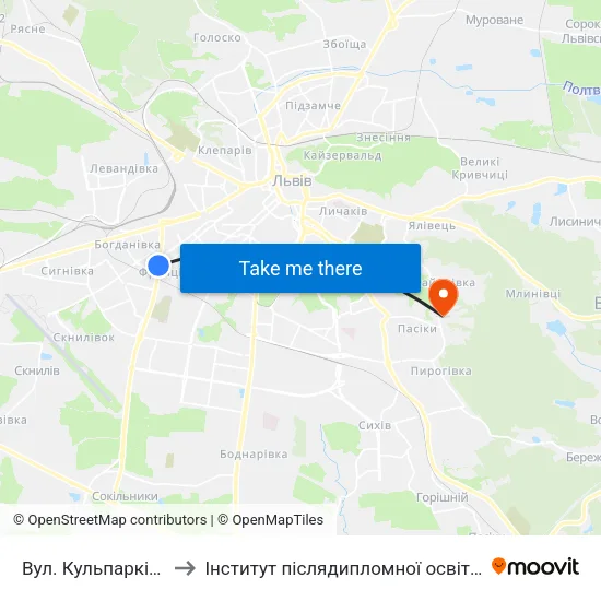 Вул. Кульпарківська to Інститут післядипломної освіти КНУБА map