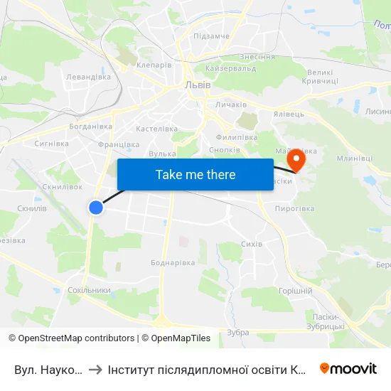 Вул. Наукова to Інститут післядипломної освіти КНУБА map