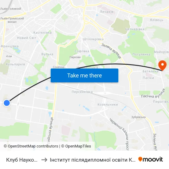 Клуб Науковий to Інститут післядипломної освіти КНУБА map