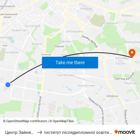 Центр Зайнятості to Інститут післядипломної освіти КНУБА map