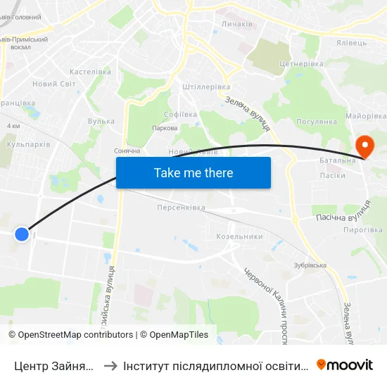 Центр Зайнятості to Інститут післядипломної освіти КНУБА map