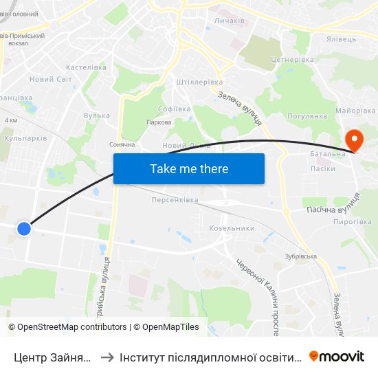 Центр Зайнятості to Інститут післядипломної освіти КНУБА map
