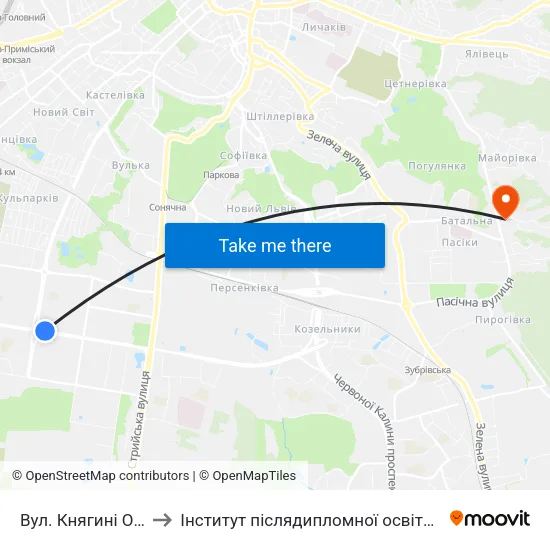 Вул. Княгині Ольги to Інститут післядипломної освіти КНУБА map