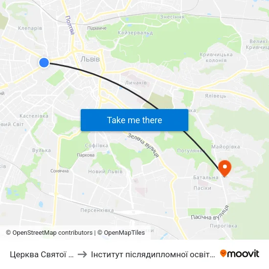 Церква Святої Анни to Інститут післядипломної освіти КНУБА map