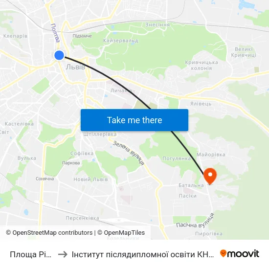 Площа Різні to Інститут післядипломної освіти КНУБА map