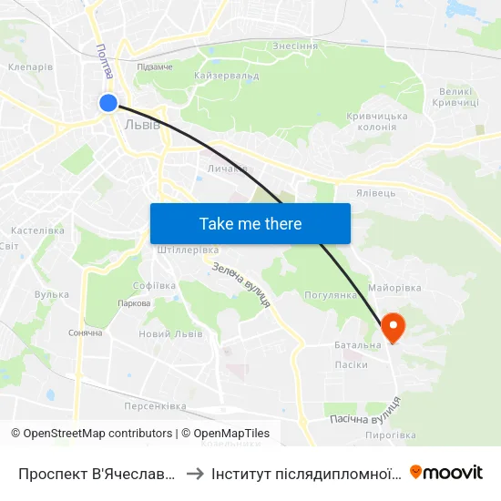 Проспект В'Ячеслава Чорновола to Інститут післядипломної освіти КНУБА map
