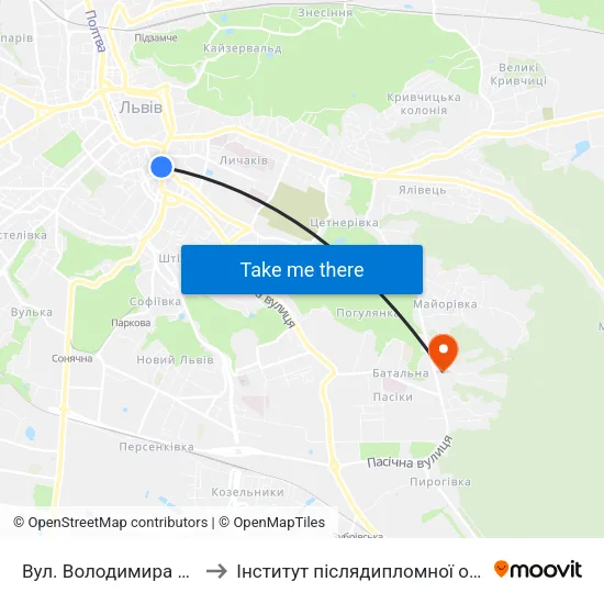 Вул. Володимира Шухевича to Інститут післядипломної освіти КНУБА map