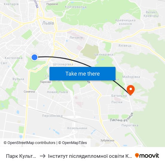 Парк Культури to Інститут післядипломної освіти КНУБА map