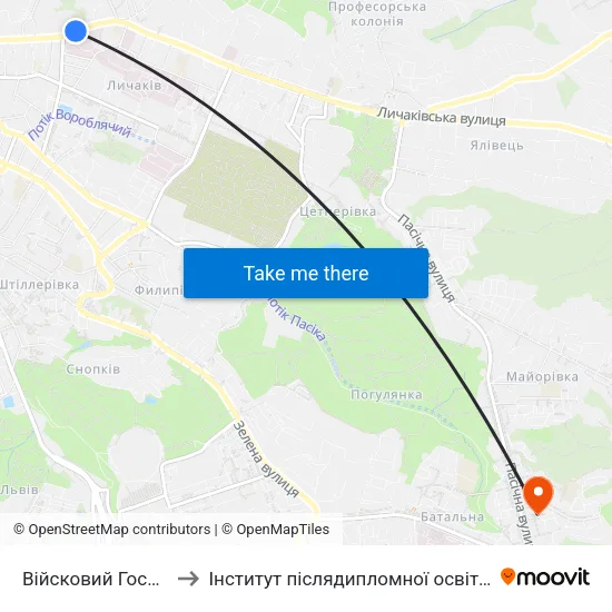 Війсковий Госпіталь to Інститут післядипломної освіти КНУБА map
