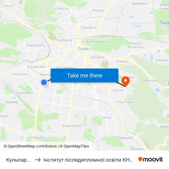 Кульпарків to Інститут післядипломної освіти КНУБА map